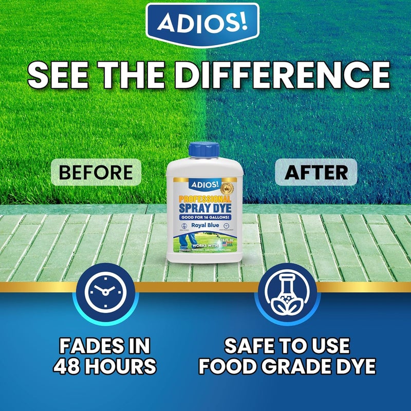 ADIOS! Professional Blue Spray Dye Marker, (8oz), Makes 16 Gallons of Indicator for Grass and Lawn Care, Safe for Mixing - Image 2